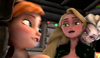 Disney princesses Anna and Elsa shared Rapunzel's big futa cock