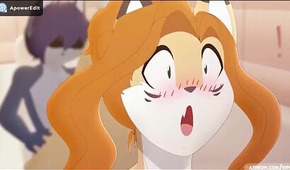 Fluffy cat fucks sexy vixen from anime cartoon in the bathtub