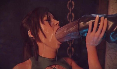 Hot Lara Croft from Tomb Raider has fun with a huge horse cock