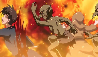 A goblin's huge dick almost ripped a hentai cartoon girl in two.