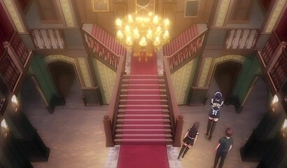 Two busty hentai hotties dominate a submissive guy with glasses