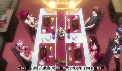 Two busty hentai hotties dominate a submissive guy with glasses