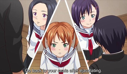 Guys fuck a hentai schoolgirl in a swimsuit next to a swimming pool