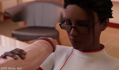 Blonde girl with futanari cock deposited cum in nurse's pussy in 3D cartoon