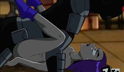 Big and strong Detstroke fucks Raven from the Teen Titans cartoon in the ass.