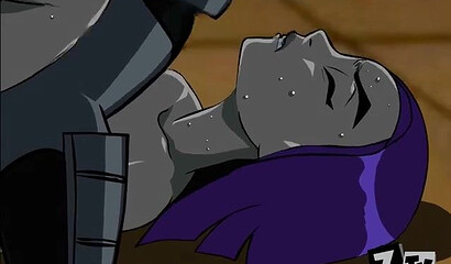 Big and strong Detstroke fucks Raven from the Teen Titans cartoon in the ass.