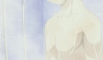 Muscular woman in hentai cartoon fucks teenager in shower