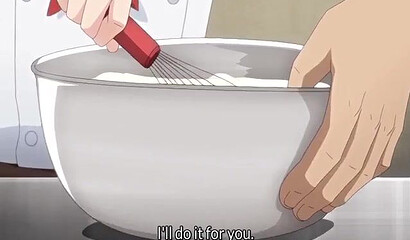 Tiny chef girl puts cream on guy's cock before blow job