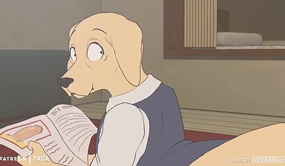 The gray wolf from the cartoon licks the dog's ass and fucks him doggy-style.