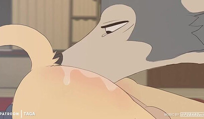 The gray wolf from the cartoon licks the dog's ass and fucks him doggy-style.