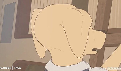 The gray wolf from the cartoon licks the dog's ass and fucks him doggy-style.