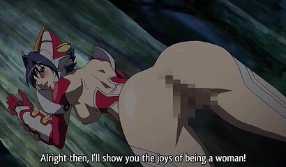 Animals with big dicks fuck a wounded hentai warrior in the woods