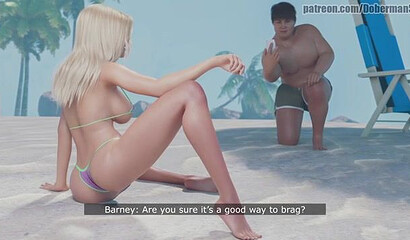 Shapely blonde in 3D sex cartoon fucks on the beach with black guy
