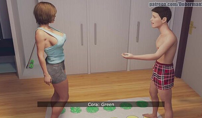 Stepson plays sexy Twister with busty stepmom's pussy in 3D cartoon