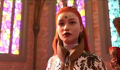 Big ass dancer shakes futanari cock in front of princess