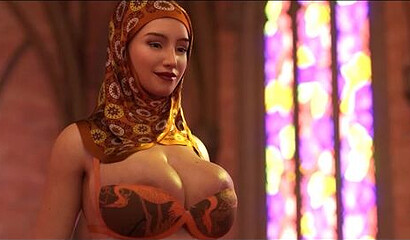 Big ass dancer shakes futanari cock in front of princess