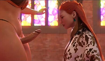 Big ass dancer shakes futanari cock in front of princess