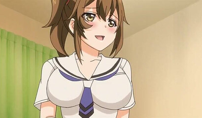 A young hentai cartoon hero runs between the pussies of his sister and girlfriend