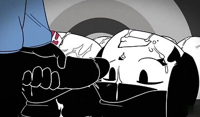 Retro anime cartoon: Mim and Dash got paid for a threesome.