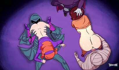 Cartoon monsters had group sex with Velma and Daphne from Scooby Doo.