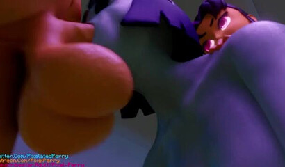 Futa girls Blackfire and Starfire fuck Raven in a 3D cartoon parody