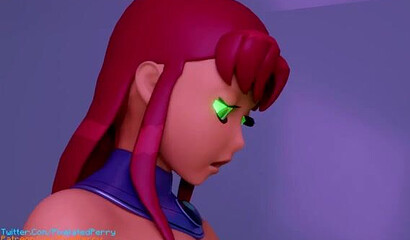 Futa girls Blackfire and Starfire fuck Raven in a 3D cartoon parody