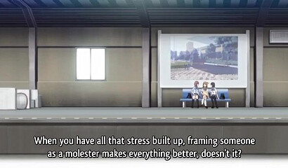 Perverted thugs fuck a poor girl from a hentai cartoon on a train