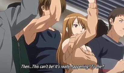 Perverted thugs fuck a poor girl from a hentai cartoon on a train