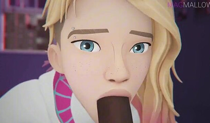 Spider-girl Gwen Stacy catches Miles jerking off and fucks him in 3D parody