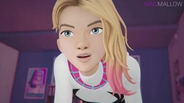Spider-girl Gwen Stacy catches Miles jerking off and fucks him in 3D parody