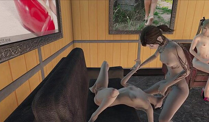 Skinny trans man roughly fucks a girl in the mouth in a parody of the Fallout 4 game