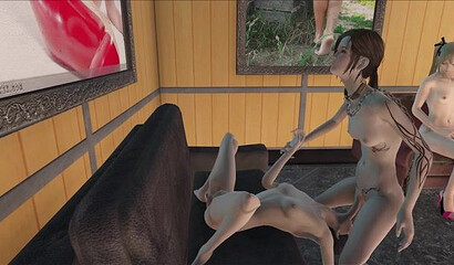 Skinny trans man roughly fucks a girl in the mouth in a parody of the Fallout 4 game