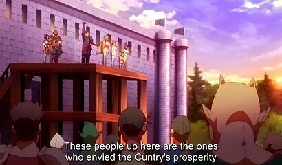 Dirty humans have group sex with a demon queen in an anime cartoon.