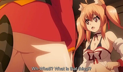 Succubus with a futarani cock fucks a pussy girl in an anime cartoon