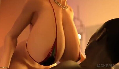 Bad black guy fucks a busty milf with a big dick in a 3D cartoon