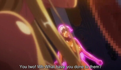 An elf queen and her princess daughter give a double blowjob in a hentai cartoon