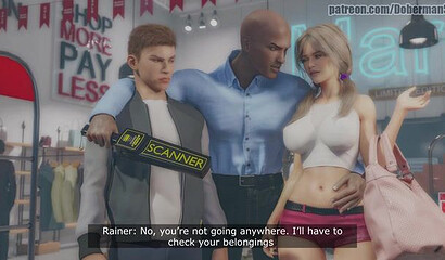 Black security guard in 3D cartoon fucks thief's girlfriend in front of him