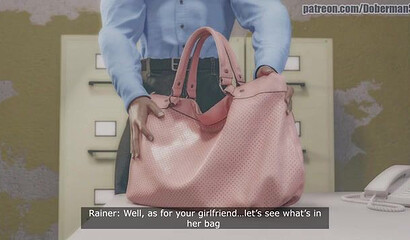 Black security guard in 3D cartoon fucks thief's girlfriend in front of him