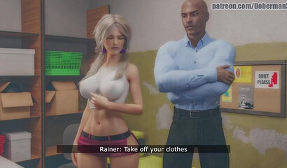 Black security guard in 3D cartoon fucks thief's girlfriend in front of him