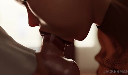 Busty 3D mom sucks big cock of son playing computer games