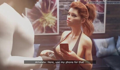 Cuckold husband in 3D cartoon talks on the phone with his wife fucking his lover