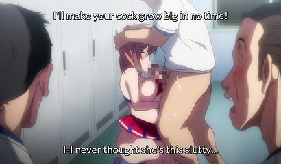 Baseball players in the locker room gang bang a cheerleader in a hentai cartoon
