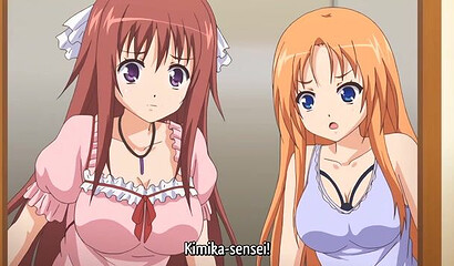 Lucky guy has sex with three hentai hotties and cum on their faces