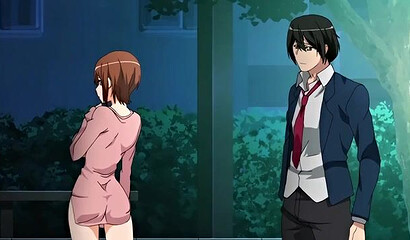 Anime hottie fucks two men on the street in front of a cuckold guy