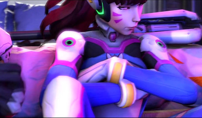 Futanari beauty D.Va fucked in the ass while playing on the console
