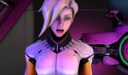 Futanari beauty D.Va fucked in the ass while playing on the console