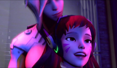 Futanari beauty D.Va fucked in the ass while playing on the console