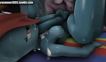 Little pony Pinkie and Dash fucking each other with futanari cocks