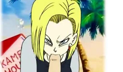 Oral sex in the first person with a blonde Android 18 from the cartoon Dragon Ball Z