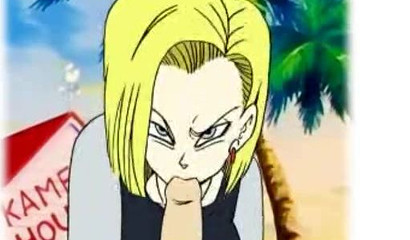 Oral sex in the first person with a blonde Android 18 from the cartoon Dragon Ball Z